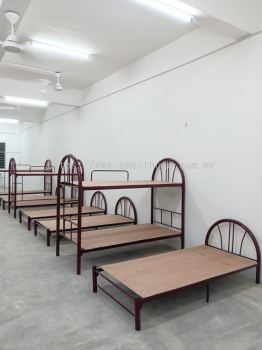 Heavy Duty Splitable Double Decker Metal Bed with Plywood Base | JTK Standard Worker Hostel Bunk Bed | Foreign Worker Bed Malaysia