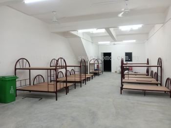 Heavy Duty Splitable Double Decker Metal Bed with Plywood Base | JTK Standard Worker Hostel Bunk Bed | Foreign Worker Bed Malaysia