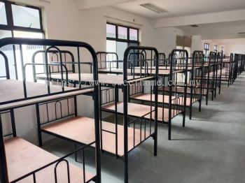 Heavy Duty Splitable Double Decker Metal Bed | Hostel Bunk Bed with Plywood Base | JTK Standard Worker Dormitory Bed Malaysia | Deliver Asrama, Kem Tentera, UPKAT, Penang,Perlis,Kedah, Selangor, Perak