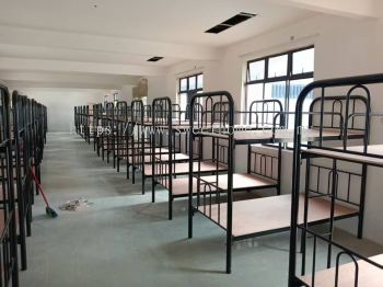 Heavy Duty Splitable Double Decker Metal Bed | Hostel Bunk Bed with Plywood Base | JTK Standard Worker Dormitory Bed Malaysia | Deliver Asrama, Kem Tentera, UPKAT, Penang,Perlis,Kedah, Selangor, Perak
