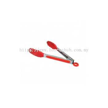 QWARE STAINLESS STEEL HEAVY DUTY SILICONE TIP LOCKING TONG (RED) QLT9RD-SI 22.5CM