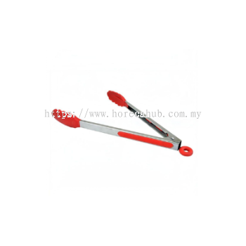 QWARE STAINLESS STEEL HEAVY DUTY SILICONE TIP LOCKING TONG (RED) QLT12RD-SI 30CM