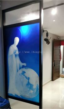 Glass Partition with Sandblasted Design