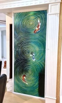 Fused Glass Partition with Emboss Fish Designs