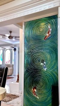 Fused Glass Partition with Emboss Fish Designs