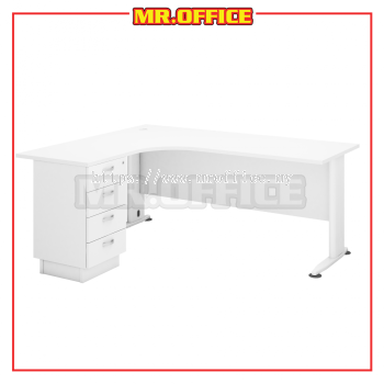 MR OFFICE : H SERIES COMPACT L-SHAPE METAL J-LEG TABLE SET WITH FIXED PEDESTAL 4-DRAWERS