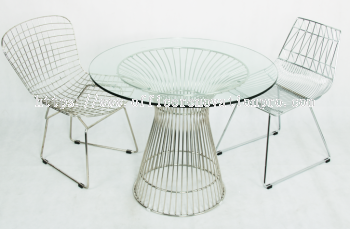 IPDTW-03 TEMPERED ROUND DINING TABLE WITH WIRE BASE