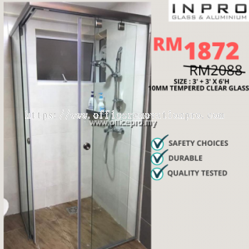 IPSS-3 Shower Screen Sliding Set With 10mm Tempered Glass | Glass Contractor Sunway