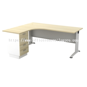 5ft Office Table | Executive L-Shape Table Set With Fixed Pedestal 4-Drawers IPBL-4D