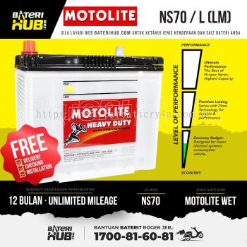 NS70 /L Motolite Wet Car battery Bateri kereta [ Perdana Chery Wira Waja Camry Exora Unser Alphard ]