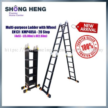 ALUMINIUM MULTI-PURPOSE LADDER EN131-KM405A WITH WHEEL (BLACK) - 20 STEPS