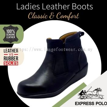 EXPRESS POLO Full Leather 1.5inch Ladies Boots- LL-90470- BLACK Colour