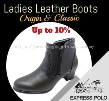 EXPRESS POLO Full Leather 2inch Ladies Boots- LL-0437- BLACK Colour