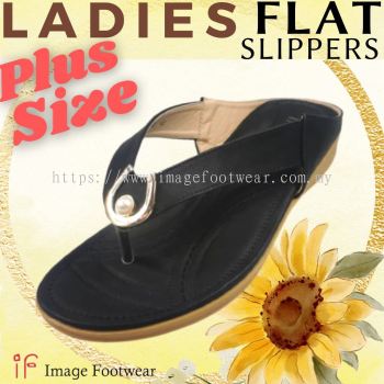 PlusSize Women Flat Slipper- PS-833-8 BLACK Colour