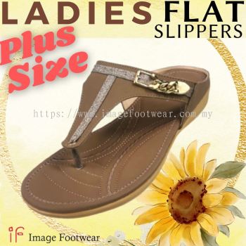 PlusSize Women Flat Slipper- PS-833-6 KHAKI Colour