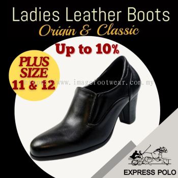 EXPRESS POLO Plussize Full Leather 2.5inch Ladies Boots- LL-90441- BLACK Colour