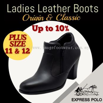 EXPRESS POLO Plussize Full Leather 3inch Ladies Boots- LL-90437- BLACK Colour