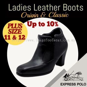 EXPRESS POLO Plussize Full Leather 2.5inch Ladies Boots- LL-90438- BLACK Colour