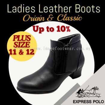 EXPRESS POLO Plussize Full Leather 2inch Ladies Boots- LL-0437- BLACK Colour