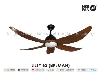 NSB LILLY 52 CEILING FAN MATT BLACK/MAHOGANY