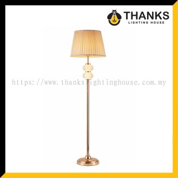 LUXURY CHAMPAGNE GOLD FLOOR LAMP WITH PLEATED FABRIC SHADE | MODERN HOTEL STYLE STANDING LAMP