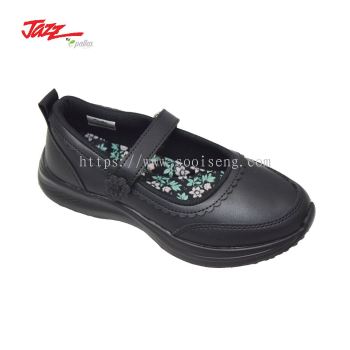 VELCRO STRAP BLACK SCHOOL SHOE (204/306-037-BK)(MX.XN)