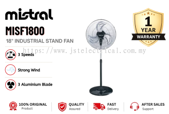 MISTRAL MISF1800 Kipas Berdiri 18" | Aliran Angin Kuat | 3 Kelajuan | Ketinggian Boleh Laras | Opera