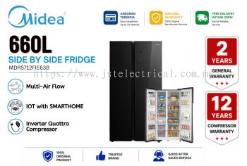 Peti Sejuk MIDEA MDRS712FIE63B 660L Side by Side | Inverter | No Frost | Jimat Elektrik