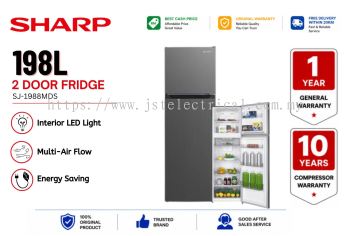 SHARP SJ1988MDS Peti Sejuk 2 Pintu 198L | Jimat Elektrik | Rekaan Moden | Sesuai Untuk Rumah