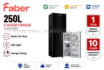 FABER LUSSO 252BK 250L 2-Door Refrigerator | Inverter | Frost Free | 10 Years Compressor Warranty