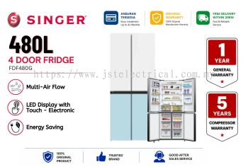 Singer FDF480G 480L 4 Door Inverter Refrigerator | Frost Free | LECO Anti-Bacteria | Multi-Air Flow 