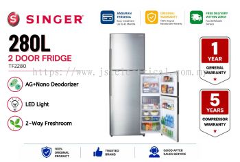 Singer TF2280 280L 2 Door Frost Free Refrigerator | AG+ Nano Deodorizer | 2-Way Fresh Room 