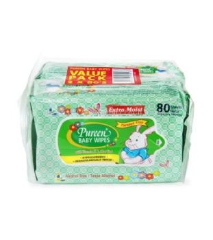 Pureen Extra Moist Green Baby Wipes 2 x 80 Sheets