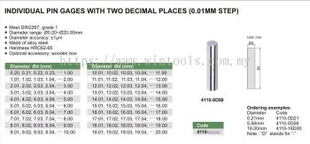 INDIVIDUAL PIN GAUGE WITH TWO DECIMAL PLACES (0.01MM STEP) 