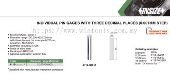 INDIVIDUAL PIN GAUGE WITH THREE DECIMAL PLACES (0.001MM STEP) 