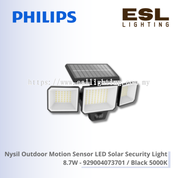 PHILIPS Nysil Outdoor Motion Sensor LED Solar Security Light 8.7W - 929004073701 / Black 5000K IP65