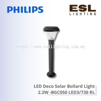 PHILIPS LED Deco Solar Bollard Light 2.2W - BGC050 LED3/730 RL IP65