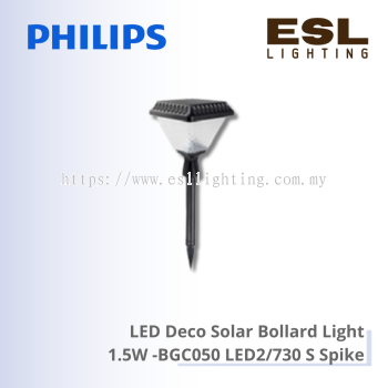 PHILIPS LED Deco Solar Bollard Light 1.5W - BGC050 LED2/730 S Spike IP65