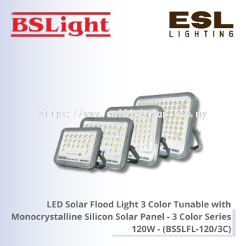 BSLight LED Solar Flood Light 3 Color Tunable with Monocrystalline Silicon Solar Panel (3 Color Series) 120W - BSSLFL-120/3C IP65 [SIRIM]