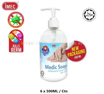 Anti-Bacterial Liquid Hand Soap, IMEC 525MS Medic Soap, Halal, 6 x 500ML