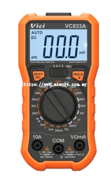 Vici VC833A Manual ranging, True RMS, NCV test, Data hold, Backlight, Torch lighting function.