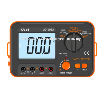 Vici VC4105A Earth Resistance Tester, 3 wires Earth Resistance tests, 2 wires simple Resistance tests, Earth voltage test.