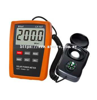 Vici LX-107 Solar Power Meter, W/m² & BTU unit display, Max/Min, Data hold function.