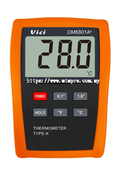 Vici DM6801A+ High-precision single-channel digital thermometer, 0.1°C/°F resolution, Max 1300°C range, Data hold.