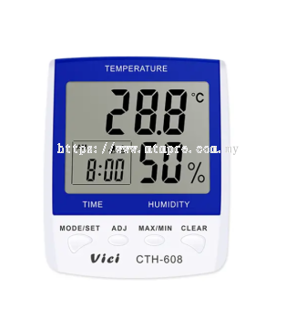 Vici CTH-608 Digital Thermo Hygro Meter, Clock/Date function, Max/Min temperature humidity memory function.