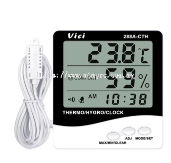 Vici 288A-CTH Digital Thermo Hygro Meter, Long distance, Clock/Date functions, Max/Min temperature humidity memory functions.