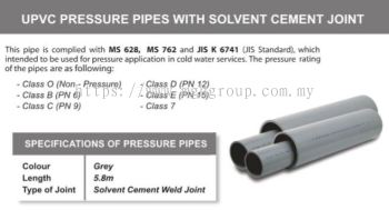 UPVC Pressure Pipes with Solvent Cement Joint