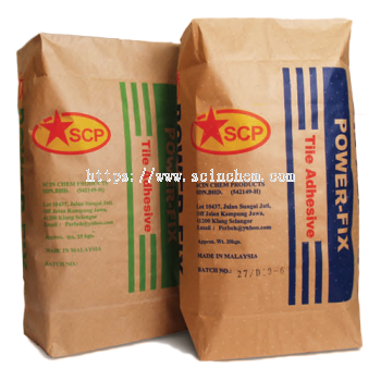 SCP Power-Fix (C1) Tile Adhesive for fixing ceramic tile on wall and floor. Simen gum untuk melekat jubin saiz kecil pada lantai dan dinding.