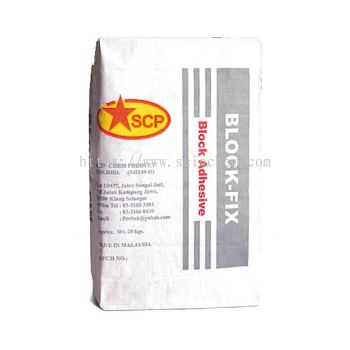 SCP Block-Fix Block Adhesive for fixing AAC block / hollow block on concrete slab or concrete panel. Pelekat Block-Fix untuk melekat blok bata ringan.