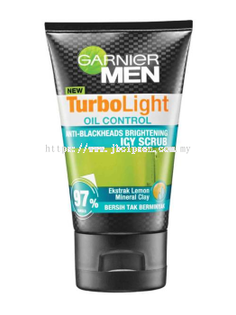 Garnier Men Facial Foam 100ml  Turbo Light Oil Control Anti Blackheads Brightening Icy Scrub 100ml